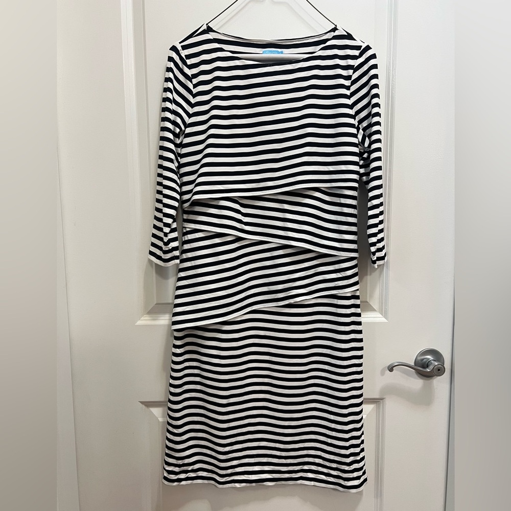 J McLaughlin black/white 3/4 sleeve striped dress